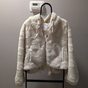 NWT Anthropologie Cropped Faux Fur Hoodie Jacket Size L